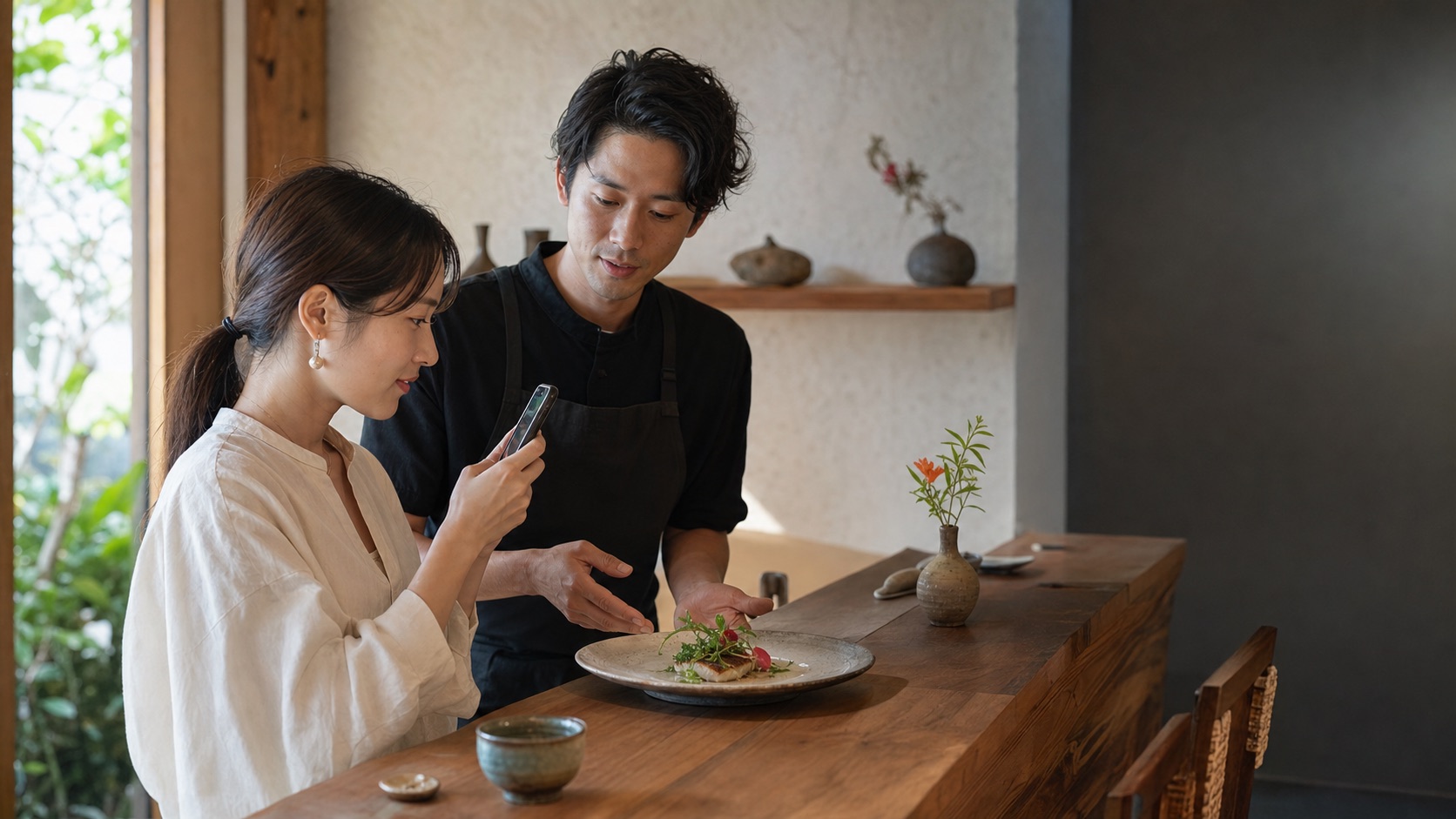 店舗でクリエイターと事業者が発信内容を相談している様子